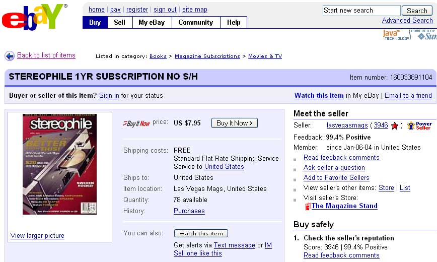 Stereophile ebay subscriptions