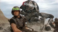 Yes, Hulu is supposed to be the bug and Comcast the giant foot but I couldn