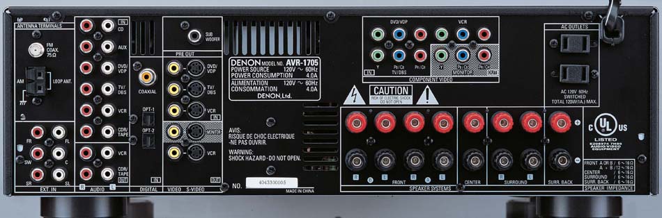  Denon AVR-1705 receiver back panel