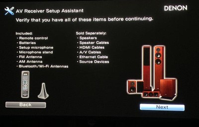 Denon's step-by-step setup assistant