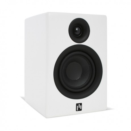 The Aperion Allaire Bluetooth in matte white; magnetic grills are included.