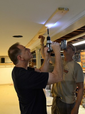 Drilling a ceiling trench for speaker wiring