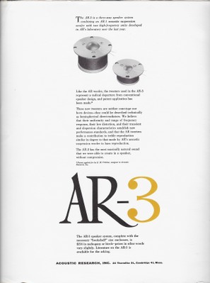 3 AR-3 Dome-Tweeter Ad 1959 [source AR Archives]