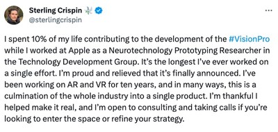 Stirling Crispin Apple Dev Tweet