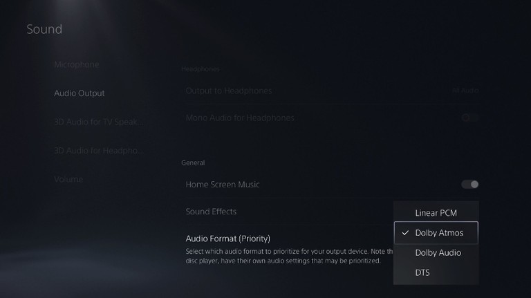 PS5 Sound Settings Screen