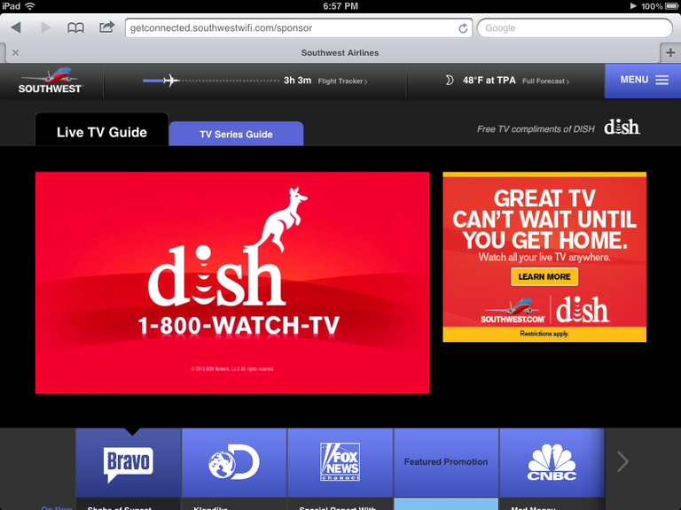 DISH programming on Southwest Airlines