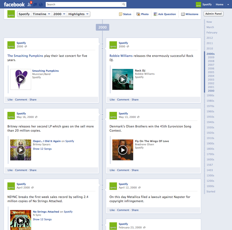 The Spotify Facebook Timeline - A History of Music