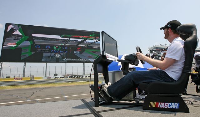 Dale Earnhardt tests out new Panasonic diplay