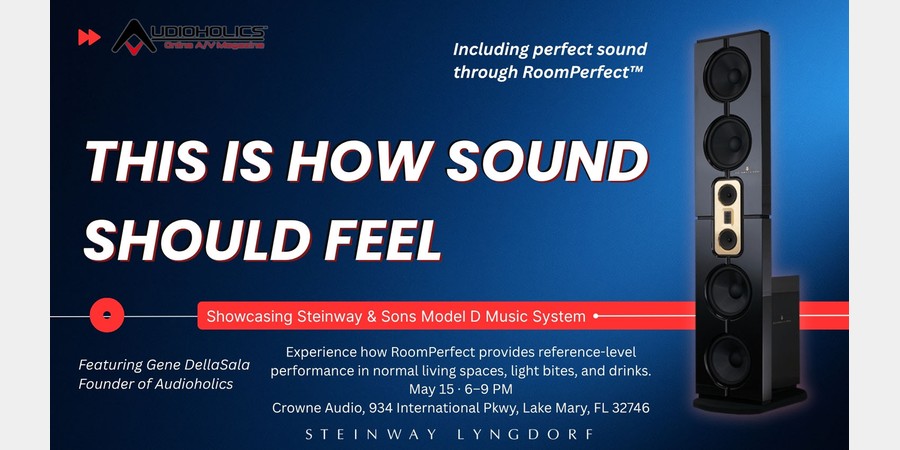 Crowne Audio Demo Event with Audioholics and Steinway Lyngdorf This Friday May 15th, 2026